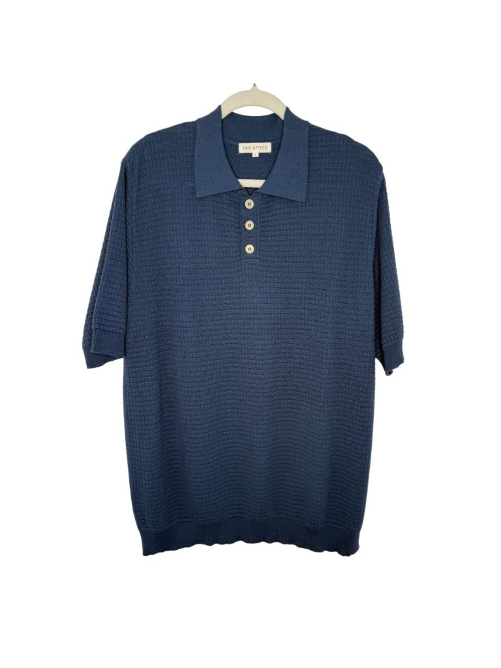 Far Afield Blue Waffle Knit Polo Shirt, 5/XXL